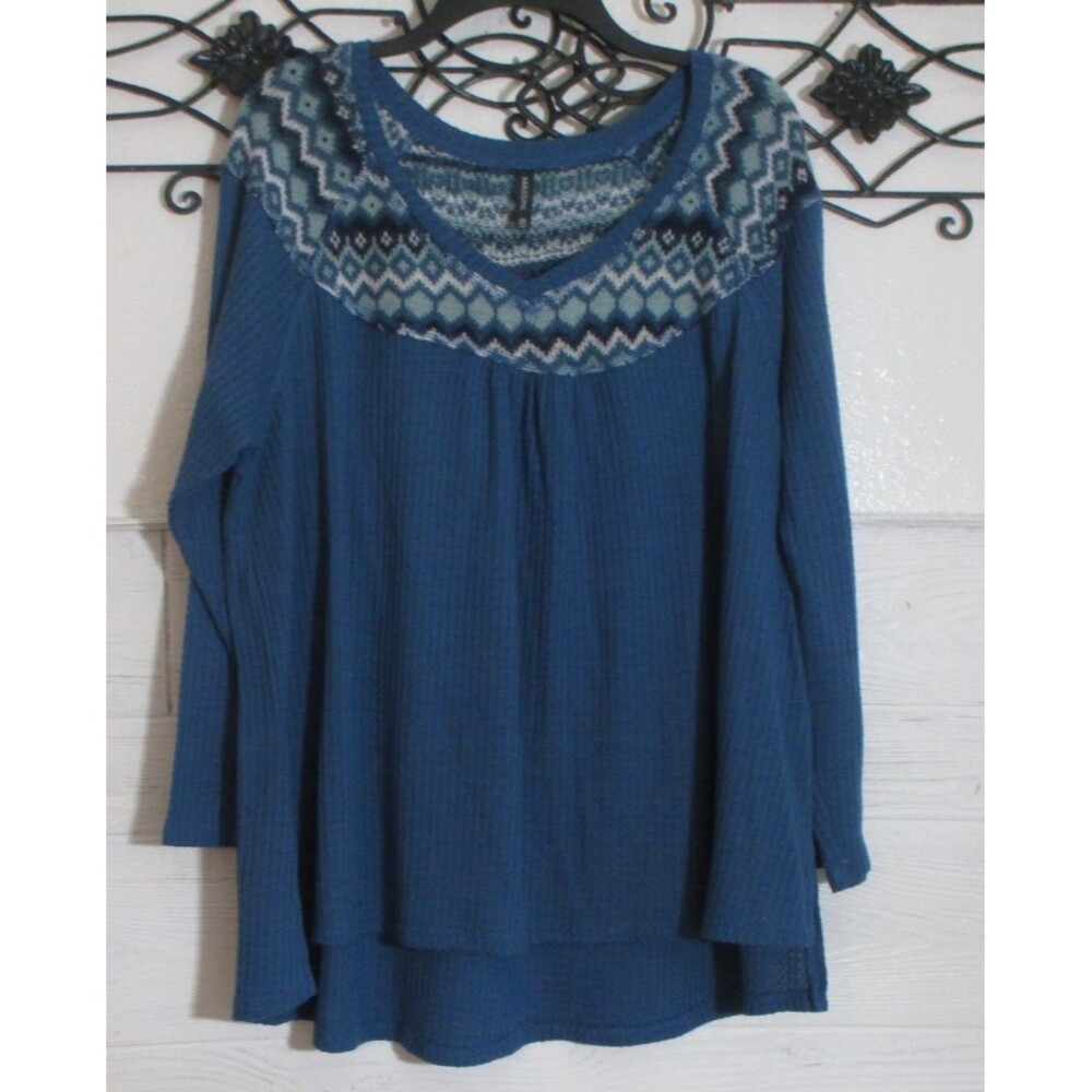 Massini Women's Knit Top Size 1X Long Sleeve Multicolored V Neck